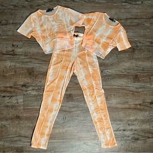 Shape Orange Tie Dye Sheer Mesh Binding Detail Crop Top & Pants